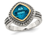 3.00 Carat (ctw) London Blue Topaz Ring in Sterling Silver with 14K Gold Accent